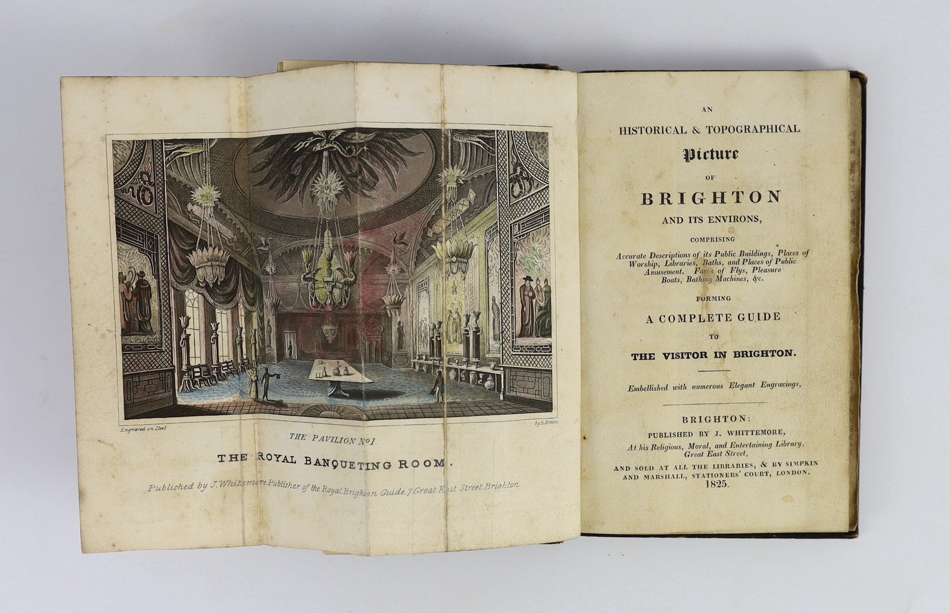 BRIGHTON: Brighton As It Is: describing the recent improvements ... and advice to bathers ... large folded plan and text illus.; old printed boards (rebacked). Brighton: published by E. Wallis, and sold by Wright, Loder